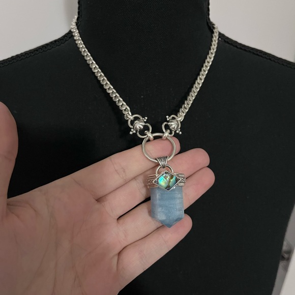 Sterling Silver Aquamarine/Faceted Abalone necklace - Picture 2 of 5